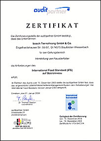 ISF インターナショナルスタンダード認証取得証明書